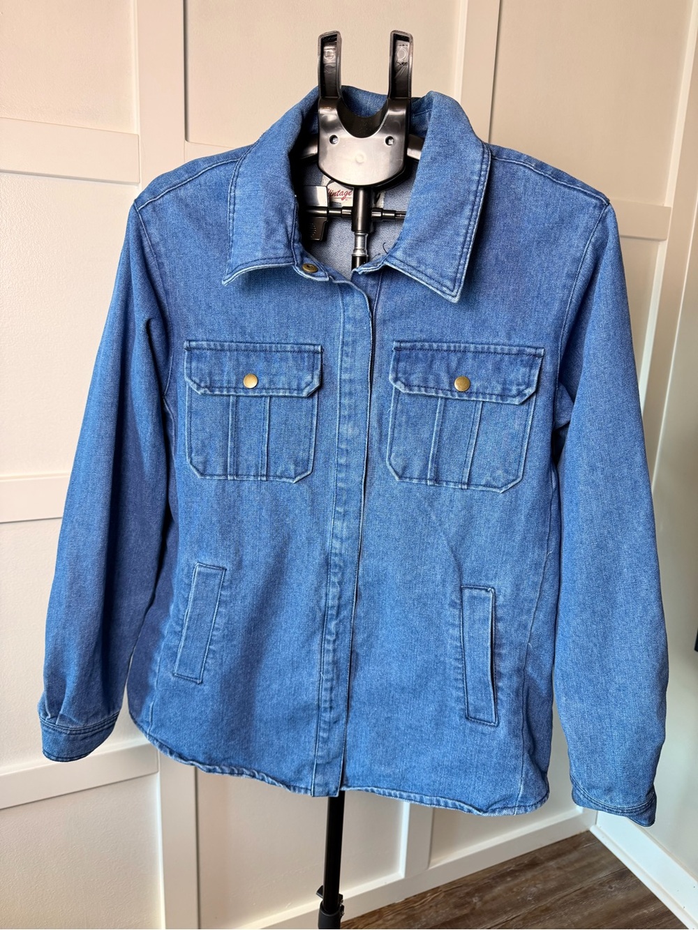 Vintage STOOSH Denim Utility Jacket 90s Y2K Chore Shacket Blue Jean Size M